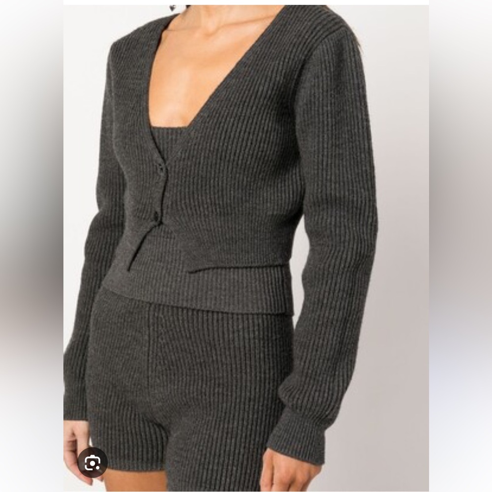 ALEXANDER WANG Ribbed Knit Cropped Dark Grey Cardigan Sweater Women’s Size Small